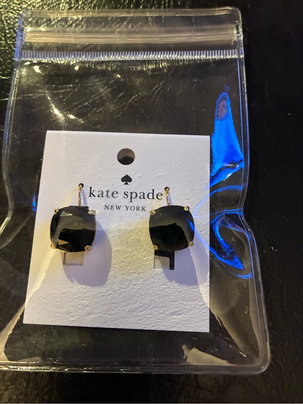 kate spade black and gold cushion-drop earrings